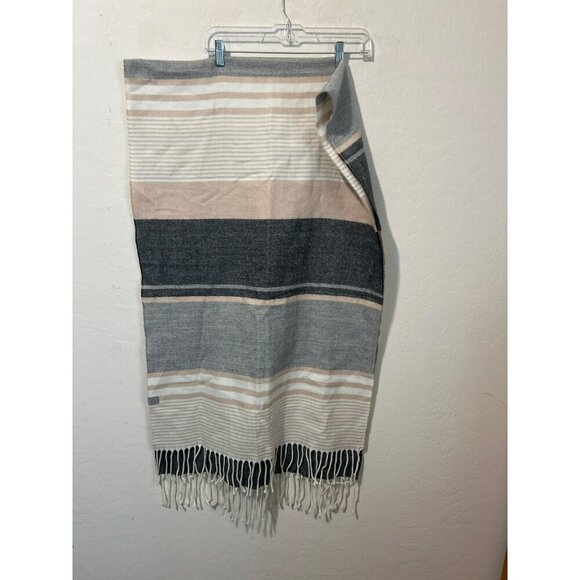 CK Calvin Klein Super Soft Striped Shades of Grey and Blush Pink Fringe Oversize - Picture 2 of 4